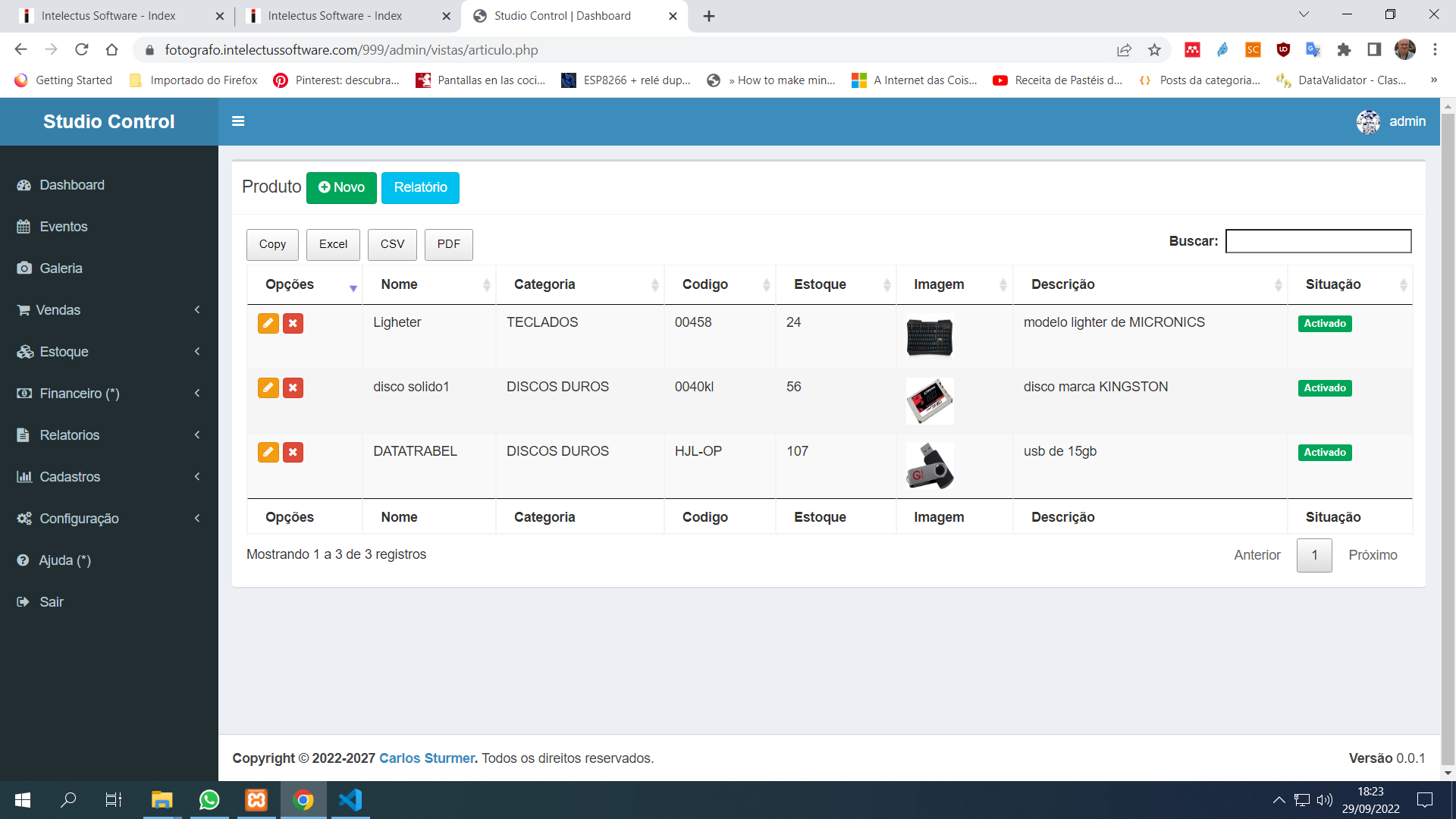 Sistema web de gestão de produtos - Intelectus Software