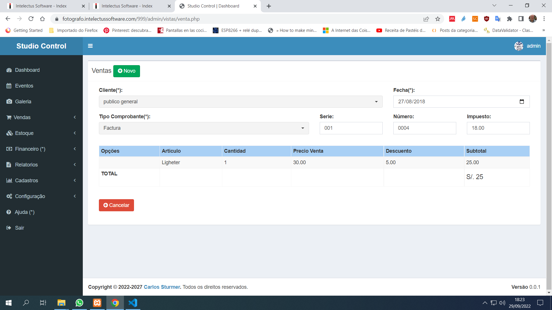Sistema web de controle de vendas - Dashboard e relatórios